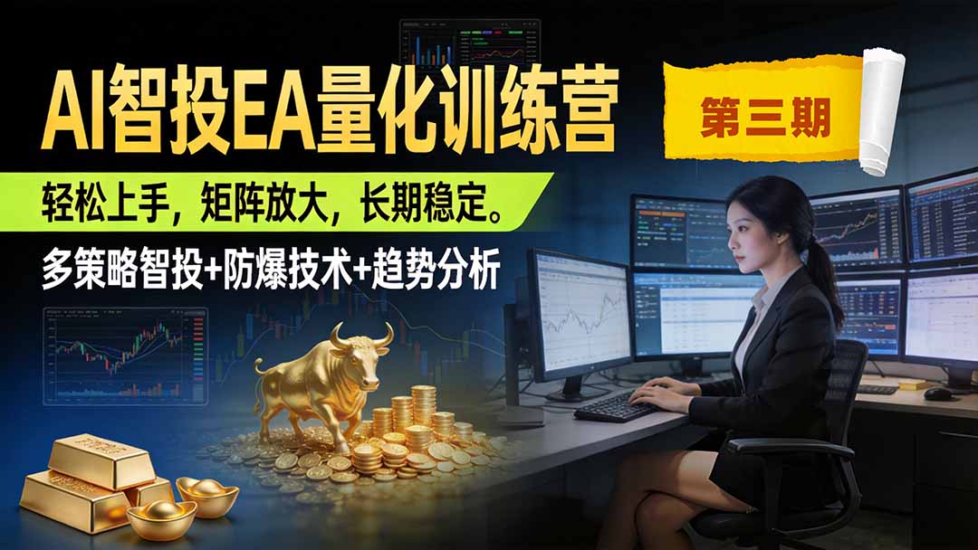 AI智投EA量化训练营第三期,多策略智投+防爆技术+趋势分析 ,小白轻松上手,矩阵放大,长期稳定,日入500U。-龙大资源