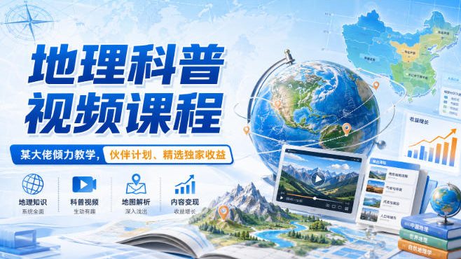 地理科普视频课程，某大佬倾力教学，伙伴计划、精选独家收益-龙大资源