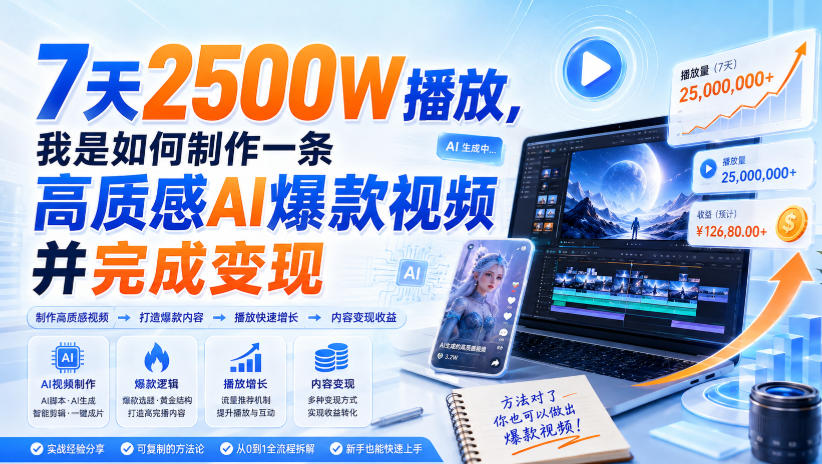 7天2500W播放，我是如何制作一条高质感AI爆款视频并完成变现-龙大资源