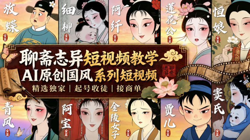 聊斋志异短视频教学,AI原创国风系列短视频,精选独家丨起号收徒丨接商单(更新0818)-龙大资源