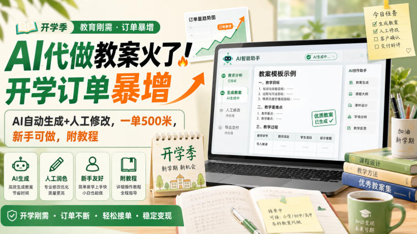 AI代做教案火了!开学订单暴增,AI自动生成+人工修改,一单500米,新手可做,附教程【揭秘】-龙大资源