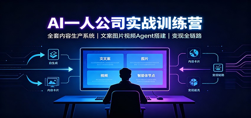 AI创作一人公司实战训练营：全套内容生产系统，文案图片视频Agent搭建变现全链路-龙大资源