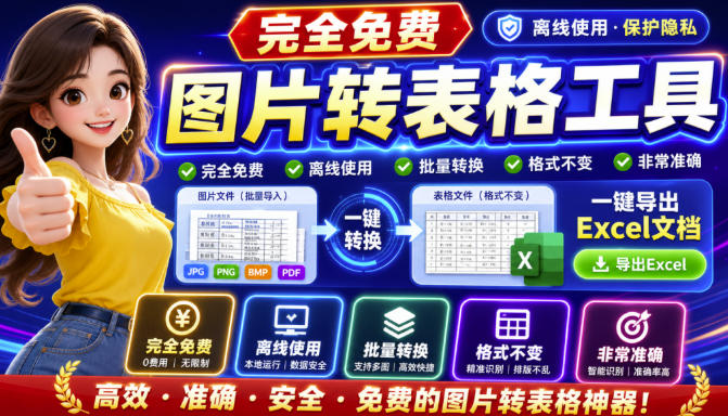 图片表格识别提取工具，支持一键从图片中智能提取表格并导出Excel文件，可离线免网运行，FastTableOCR-龙大资源