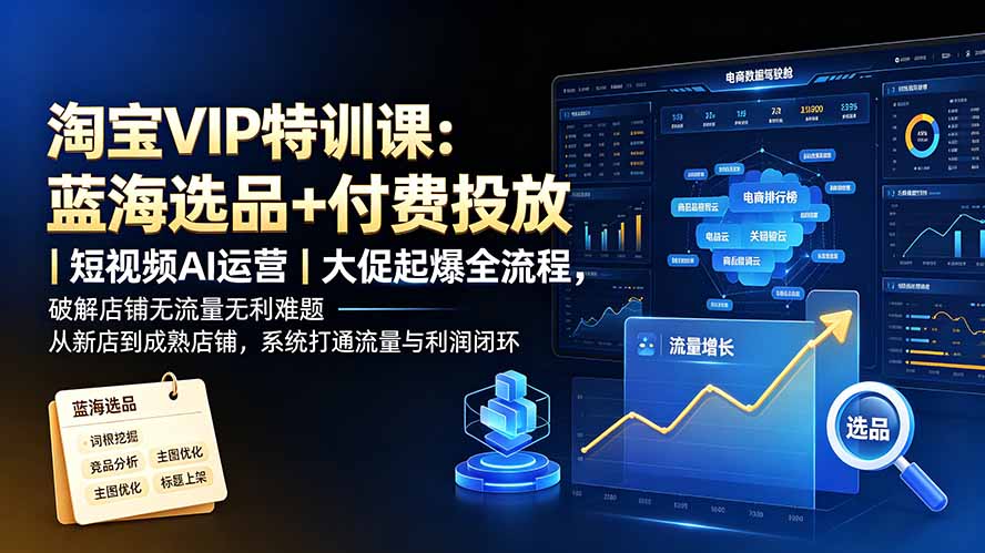 淘宝VIP特训课-更新:蓝海选品+付费投放|短视频AI运营|大促起爆全流程,破解店铺无流量无利润难题-龙大资源