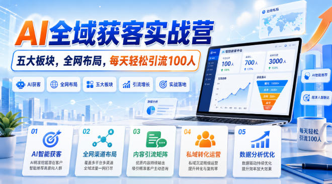 AI全域获客实战营,五大板块,全网布局,每天轻松引流100人-龙大资源