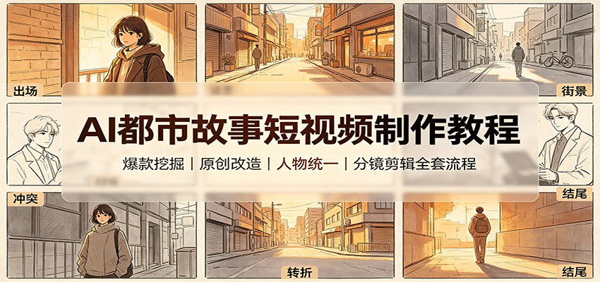 AI都市故事短视频制作教程：爆款挖掘原创改造，人物统一分镜剪辑全套流程-龙大资源