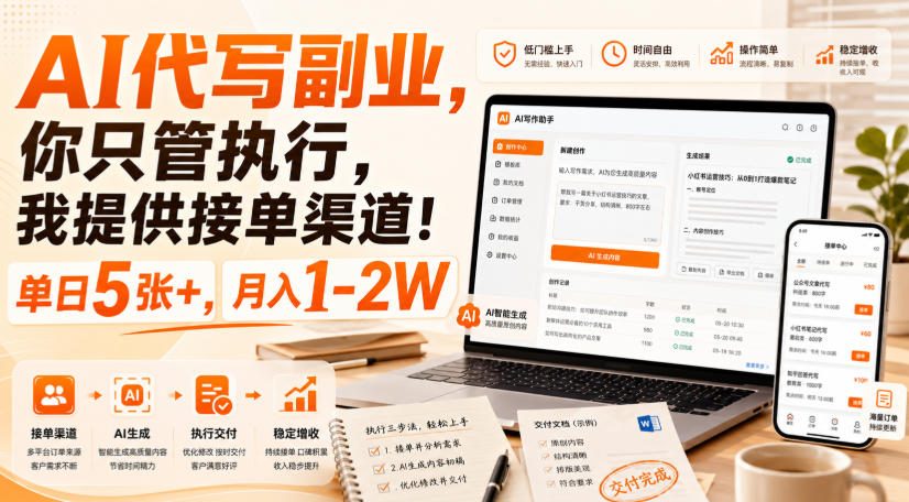 AI代写副业,你只管执行,我提供接单渠道!单日5张+,月入1-2W【揭秘】-龙大资源