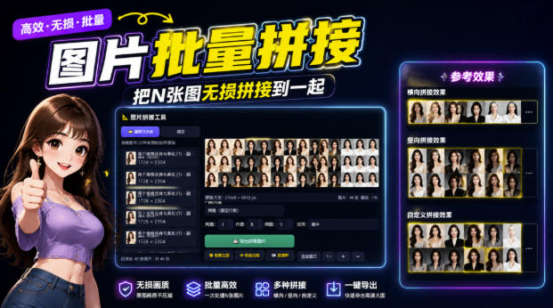 图片批量拼接,把N张图无损拼接到一起,支持横向、竖向、自定义等功能-龙大资源