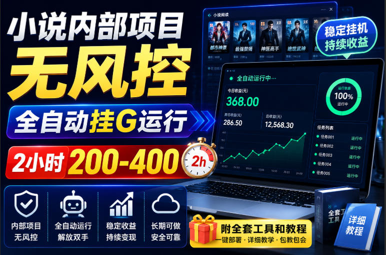 小说内部项目无风控，全自动挂G运行，2小时200-400，附全套工具和教程【揭秘】-龙大资源
