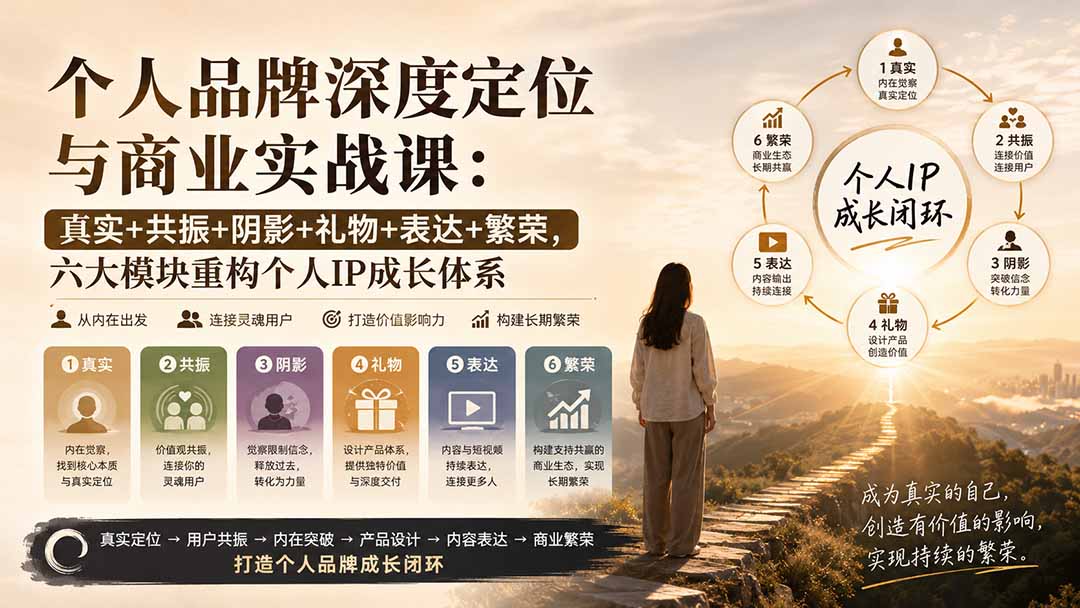 个人品牌深度定位与商业实战课：真实+共振+阴影+礼物+表达+繁荣，六大模块重构个人IP成长体系-龙大资源