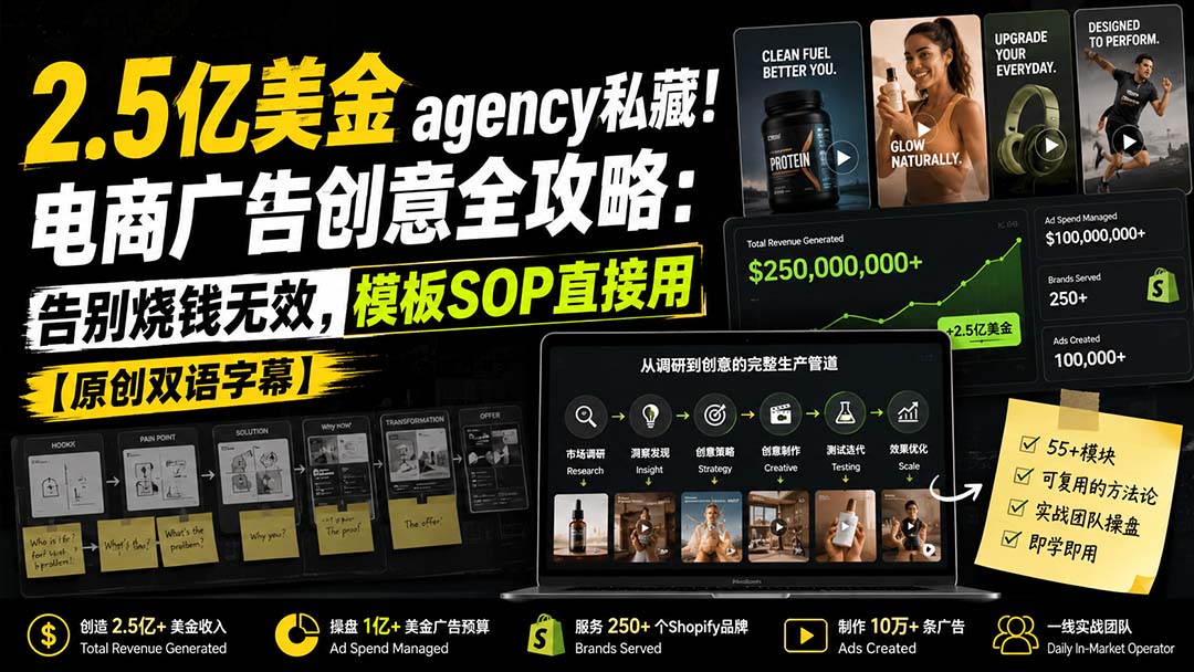 2.5亿美金agency私藏!电商广告创意全攻略:告别烧钱无效,模板SOP直接用【原创双语字幕】-龙大资源