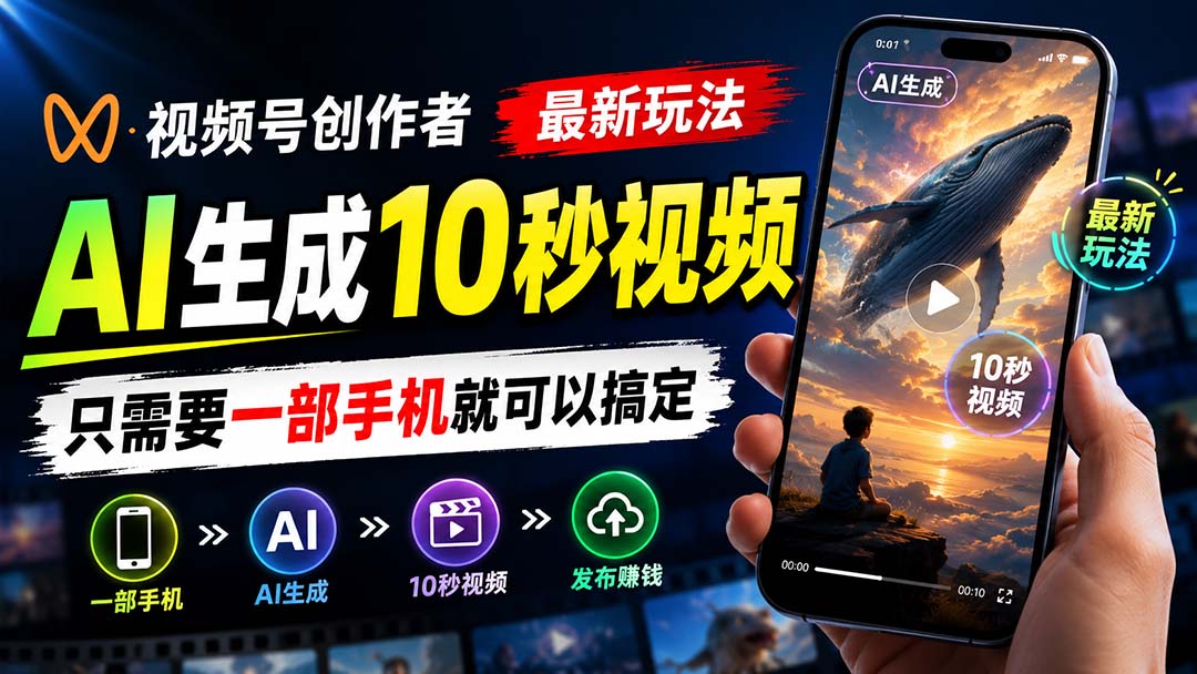 视频号创作者最新玩法，AI生成10秒视频，只需要一部手机就可以搞定-龙大资源
