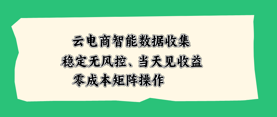 云电商智能数据收集，稳定无风控，当天见收益，零成本矩阵操作-龙大资源
