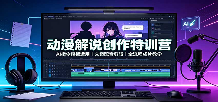动漫解说创作特训营：AI指令模板运用，文案配音剪辑，全流程成片教学-龙大资源
