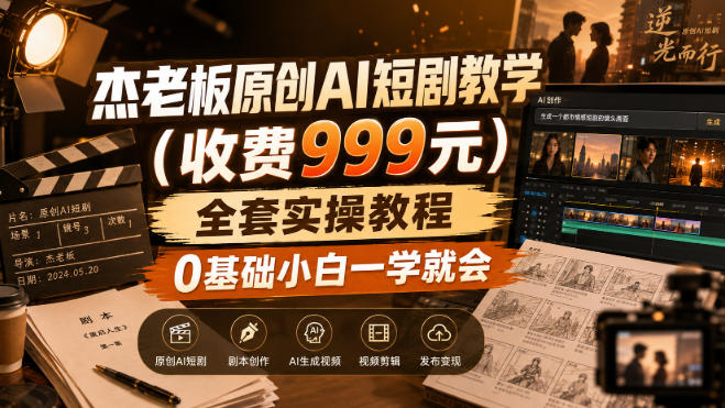 杰老板原创AI短剧教学(收费999元)，全套实操教程，0基础小白一学就会，非搬运技术-龙大资源