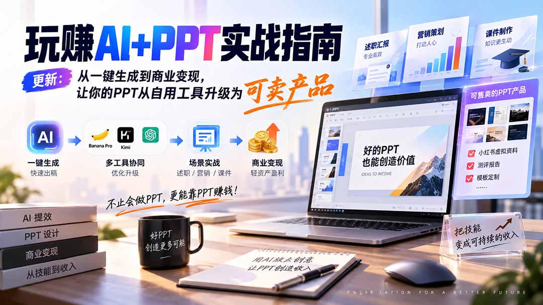 玩赚AI+PPT实战指南-更新5月13:从一键生成到商业变现,让你的PPT从自用工具升级为可卖产品-龙大资源