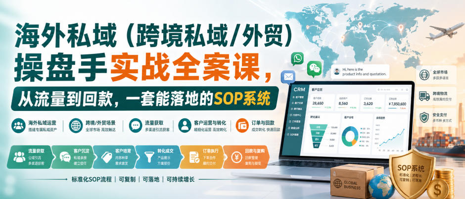海外私域(跨境私域/外贸)操盘手实战全案课,从流量到回款,一套能落地的SOP系统-龙大资源