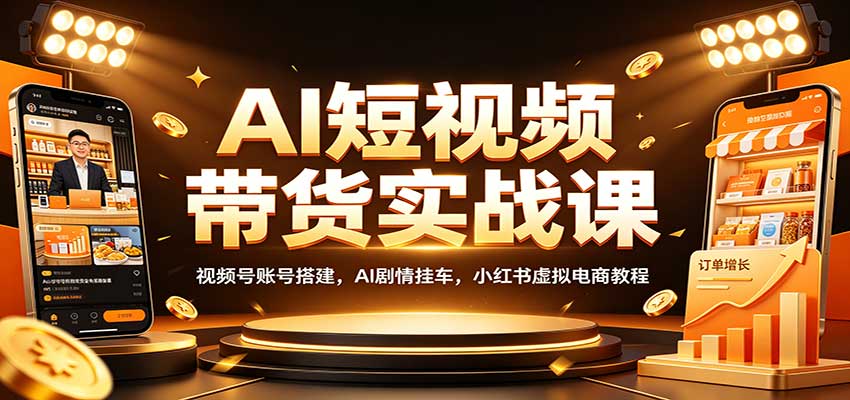 AI短视频带货实战课:视频号账号搭建,AI剧情挂车,小红书虚拟电商教程-龙大资源