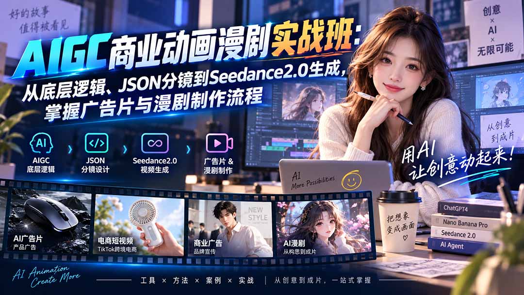 AIGC商业动画漫剧实战班-更新:从底层逻辑、JSON分镜到Seedance2.0生成,掌握广告片与漫剧制作流程-龙大资源