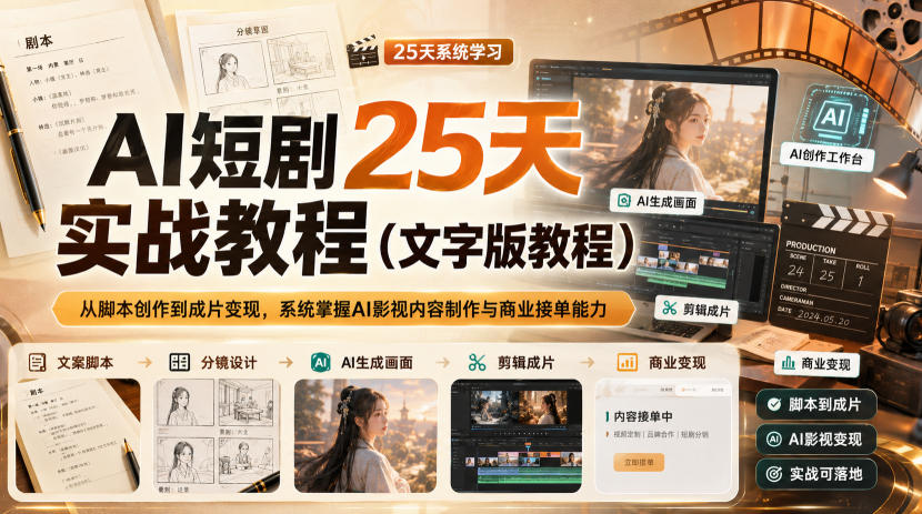 AI短剧25天实战教程(文字版教程)，从脚本创作到成片变现，系统掌握AI影视内容制作与商业接单能力-龙大资源