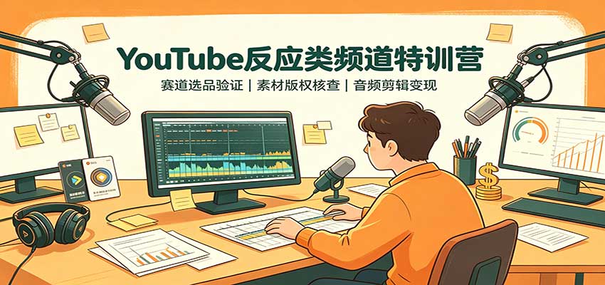 YouTube反应类频道特训营:赛道选品验证,素材版权核查,音频剪辑变现-龙大资源