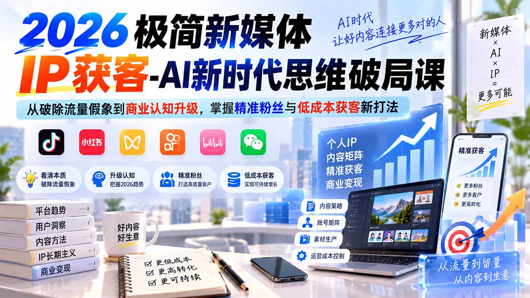 2026极简新媒体IP获客-AI新时代思维破局课:从破除流量假象到商业认知升级,掌握精准粉丝与低成本获客新打法-龙大资源