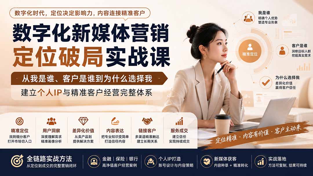 数字化新媒体营销定位破局实战课：从我是谁、客户是谁到为什么选择我，建立个人IP与精准客户经营完整体系-龙大资源