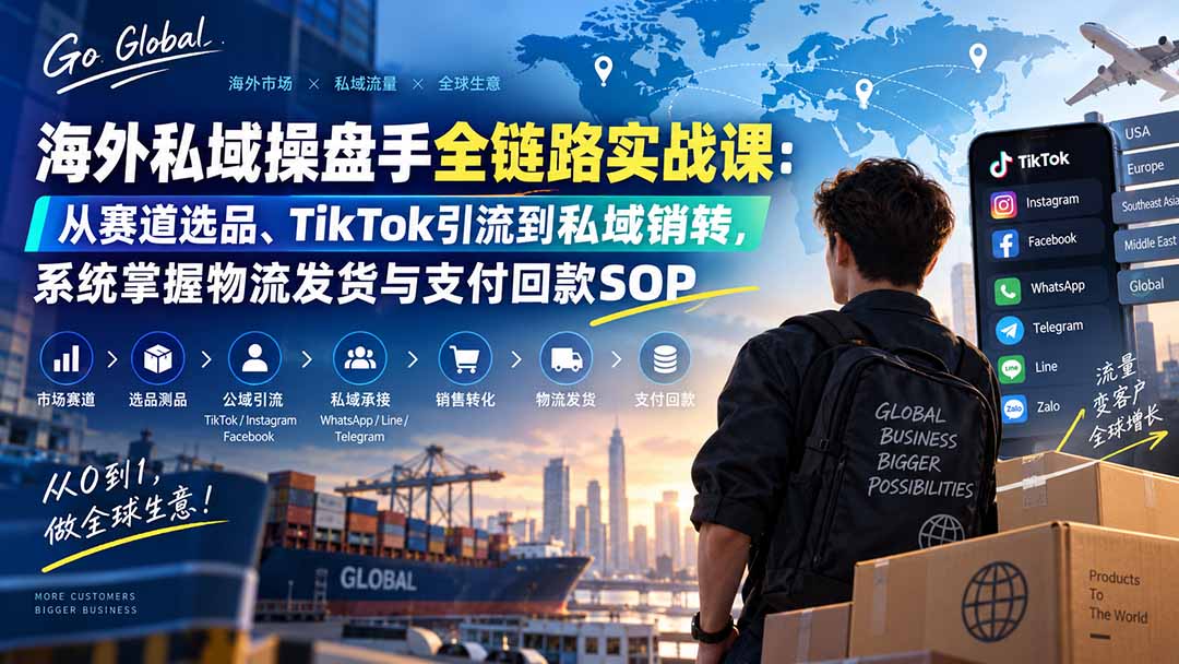 海外私域操盘手全链路实战课:从赛道选品、TikTok引流到私域销转,系统掌握物流发货与支付回款SOP-龙大资源