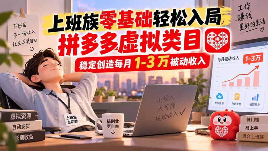 上班族零基础轻松入局,拼多多虚拟类目,稳定创造每月 1-3 万被动收入-龙大资源