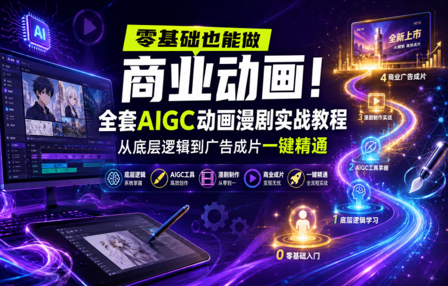 零基础也能做商业动画！全套AIGC动画漫剧实战教程，从底层逻辑到广告成片一键精通(更新0905)-龙大资源