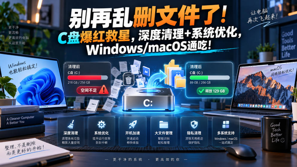 别再乱删文件了!C盘爆红救星,深度清理+系统优化,Windows/macOS通吃!-龙大资源
