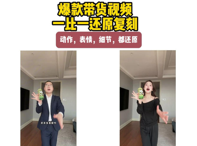 AI带货视频复刻,一比一还原加二创,动作,表情,细节,都还原,新手也能直接套用-龙大资源