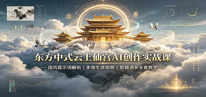 东方中式云上仙宫AI创作实战课:国风提示词解析,本地生成视频,剪辑调参全套教学-龙大资源