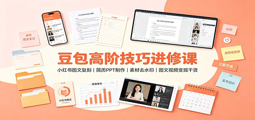 豆包高阶技巧进修课：小红书图文复刻，简历PPT制作，素材去水印，图文视频变现干货-龙大资源