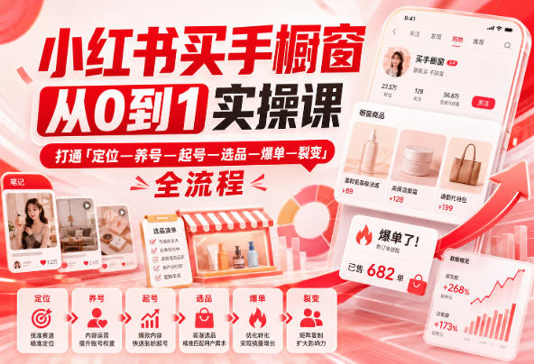 小红书买手橱窗从0到1实操课,打通「定位—养号—起号—选品—爆单—裂变」全流程-龙大资源