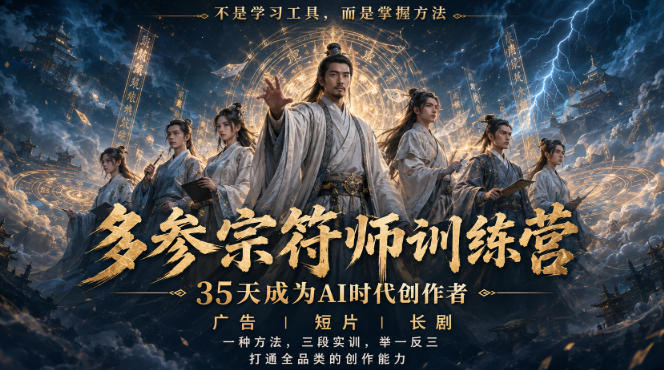 多参宗符师训练营,35天成为AI时代创作者,广告|短片|长剧,一种方法,三段实训,举一反三,打通全品类的创作能力-龙大资源
