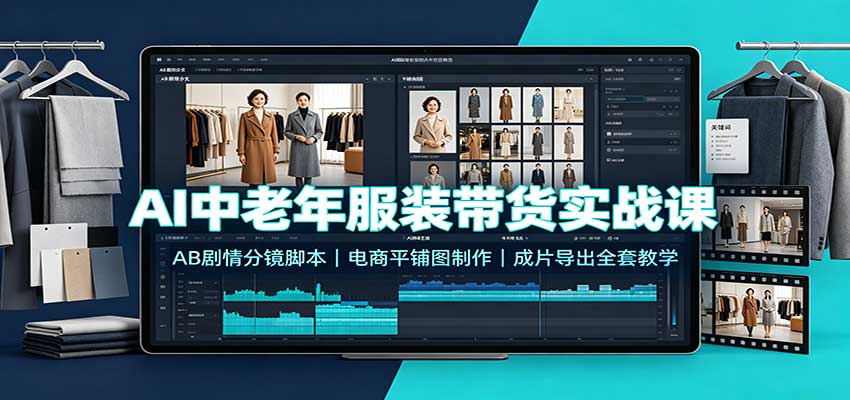 AI中老年服装带货实战课:AB剧情分镜脚本,电商平铺图制作,成片导出全套教学-龙大资源
