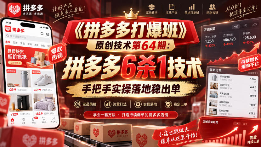 《拼多多打爆班》原创技术第64期:拼多多6杀1技术,手把手实操落地稳出单-龙大资源