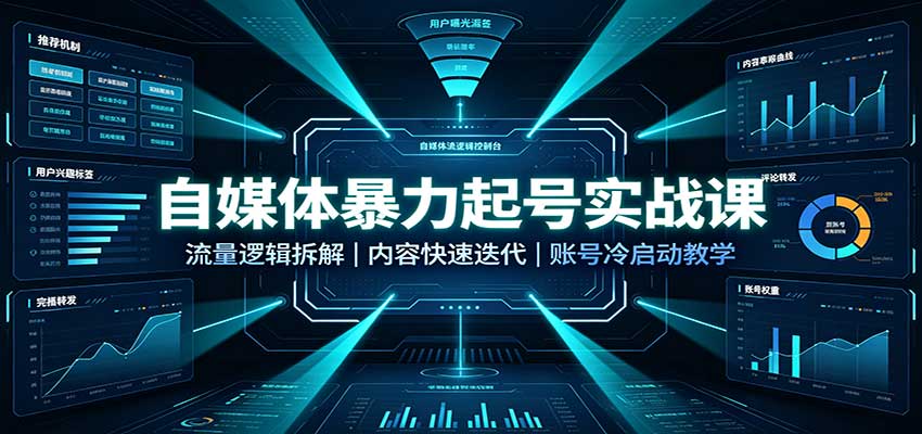 自媒体暴力起号实战课：流量逻辑拆解，内容快速迭代，账号冷启动教学-龙大资源