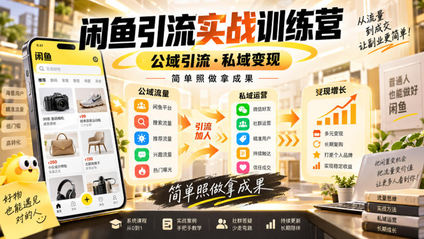 闲鱼引流实战训练营,公域引流·私域变现,简单照做拿成果-龙大资源