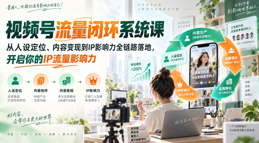 视频号流量闭环系统课，从人设定位、内容变现到IP影响力全链路落地，开启你的IP流量影响力-龙大资源