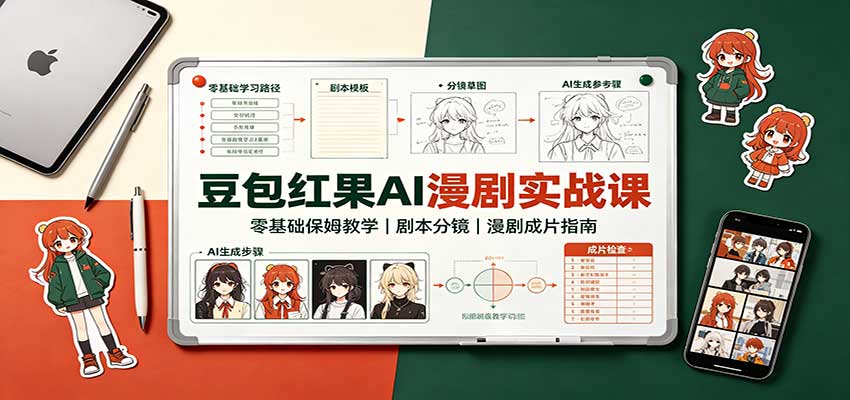 豆包红果AI漫剧实战课:零基础保姆教学,剧本分镜,漫剧成片指南-龙大资源