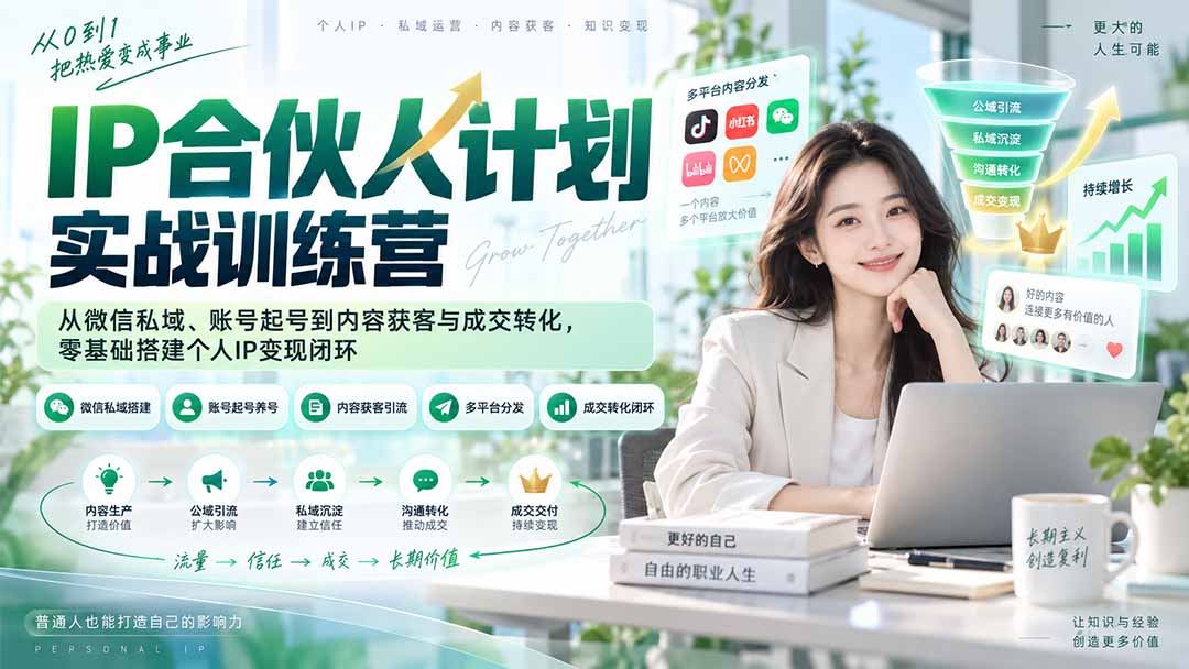 IP合伙人计划实战训练营-更新:从微信私域、账号起号到内容获客与成交转化,零基础搭建个人IP变现闭环-龙大资源