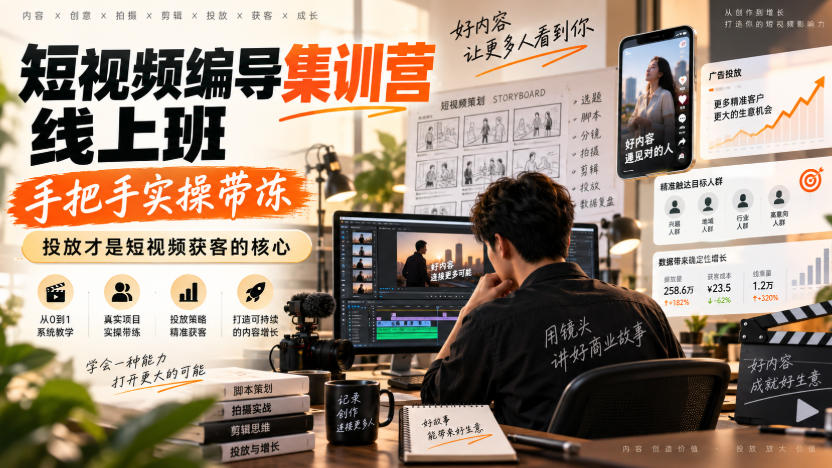 短视频编导集训营线上班，手把手实操带冻，投放才是短视频获客的核心-龙大资源