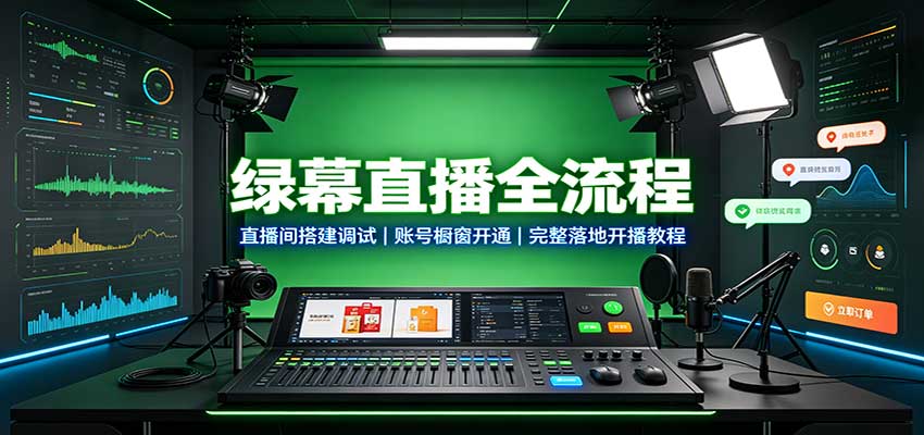 绿幕直播全流程:直播间搭建调试,账号橱窗开通,完整落地开播教程-龙大资源
