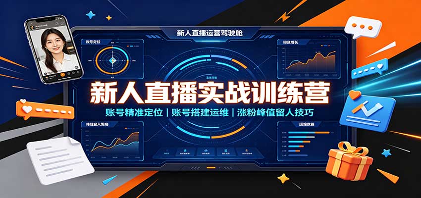 新人直播实战训练营:账号精准定位,账号搭建运维,涨粉峰值留人技巧-龙大资源