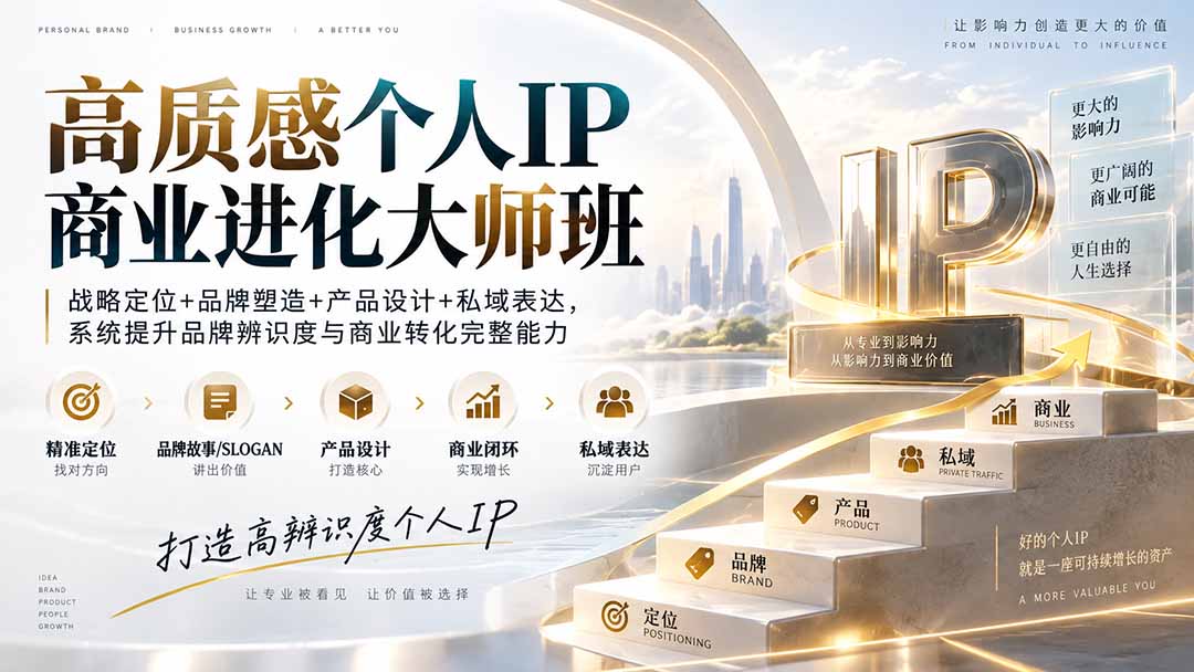 高质感个人IP商业进化大师班：战略定位+品牌塑造+产品设计+私域表达，系统提升品牌辨识度与商业转化完整能力-龙大资源