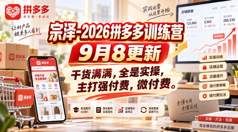 宗泽-2026拼多多训练营9月8更新，干货满满，全是实操，主打强付费，微付费-龙大资源