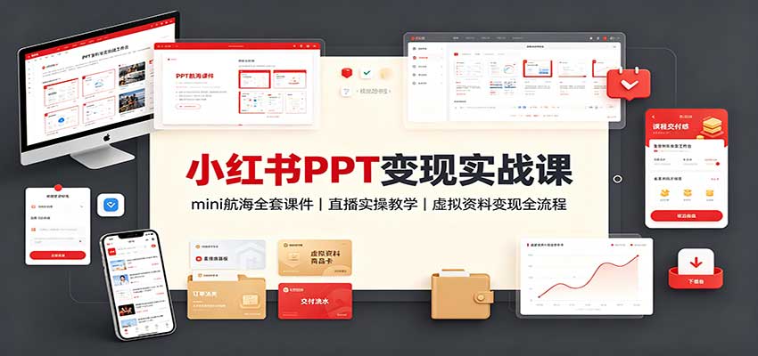 小红书PPT变现实战课:mini航海全套课件+直播实操教学,虚拟资料变现全流程-龙大资源