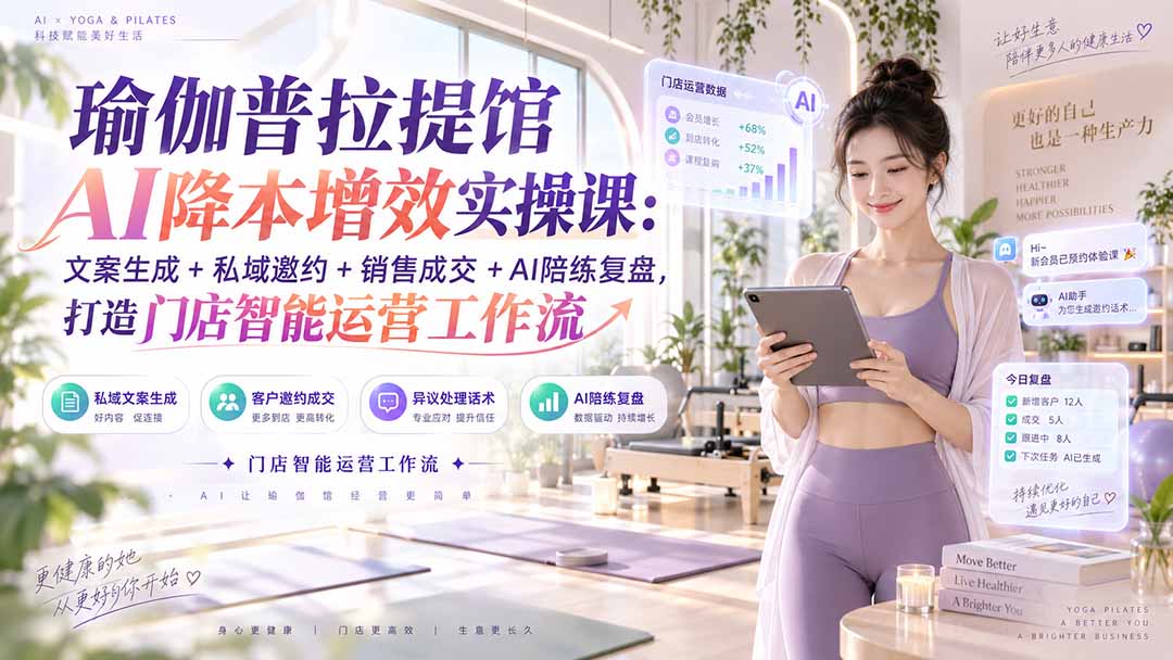 瑜伽普拉提馆AI降本增效实操课:文案生成+私域邀约+销售成交+AI陪练复盘,打造门店智能运营工作流-龙大资源